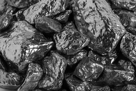 Pile of silver nuggets as background, top view
