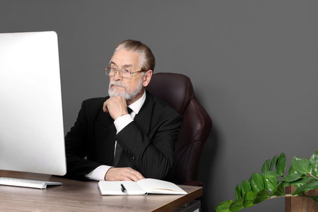 Successful senior boss working in his officeの写真素材
