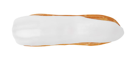 One delicious eclair covered with glaze isolated on white, top view