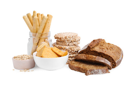 Different gluten free products on white backgroundの写真素材