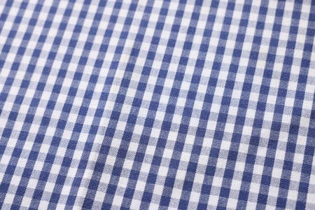 Blue checkered tablecloth as background, closeup view