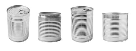 Set of different metal cans on white backgroundの写真素材