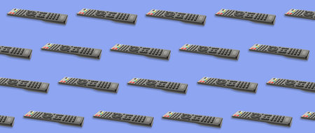 Remote controller pattern on slate blue background. Collage designの写真素材