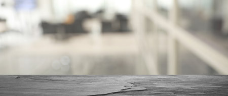 Empty gray textured table in office, banner. Space for designの写真素材