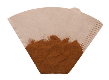 Paper filter and instant coffee powder isolated on white, top viewの写真素材