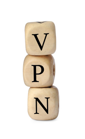 Wooden beads with acronym VPN on white backgroundの写真素材