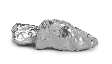 Two shiny silver nuggets on white backgroundの写真素材