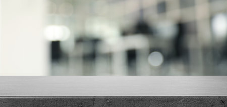 Empty gray textured table in office, banner. Space for designの写真素材