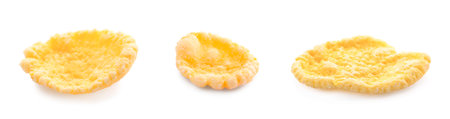 Collage with tasty corn flakes on white background