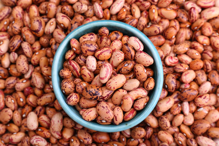 Bowl on dry kidney beans, top view