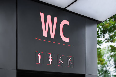 Sign of public toilet with different symbolsの写真素材