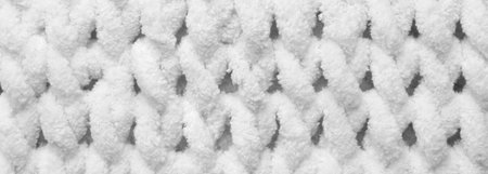 White knitted fabric as background, top view. Banner design