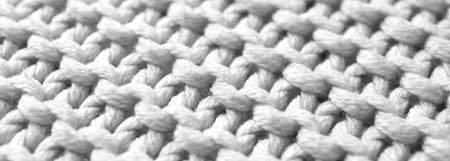 White knitted fabric as background, closeup. Banner design