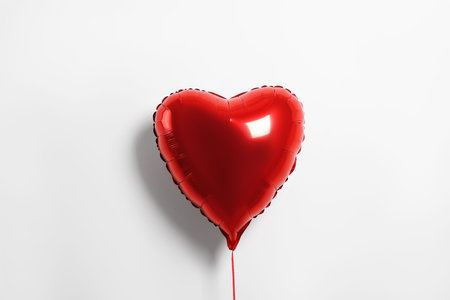 Red heart shaped balloon on white backgroundの写真素材