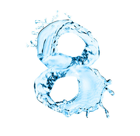 Number eight made of water on white backgroundの写真素材