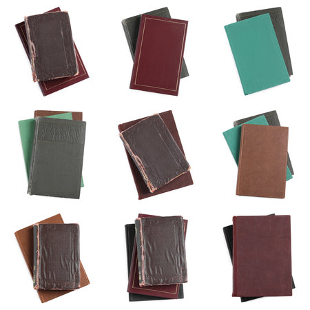 Set of stacked books isolated on white, top viewの写真素材