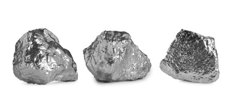 Set of silver nuggets on white backgroundの写真素材