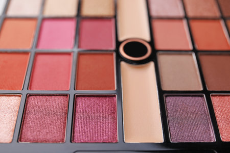 Beautiful eyeshadow palette as background, closeup. professional cosmetic productの写真素材