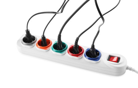 Power strip on white background. Electrician's equipment