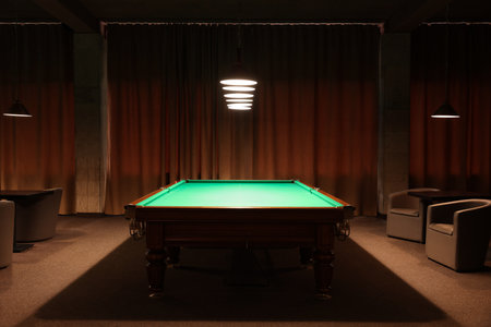 Empty green billiard table in club. Pool Gameの写真素材
