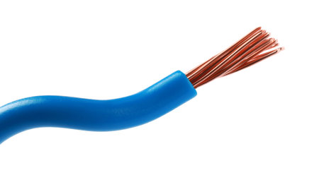 Light blue electrical wire isolated on white