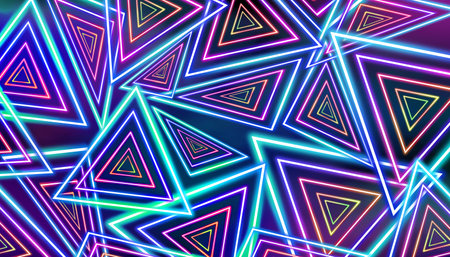 Neon geometric pattern on colorful background. Banner designの写真素材