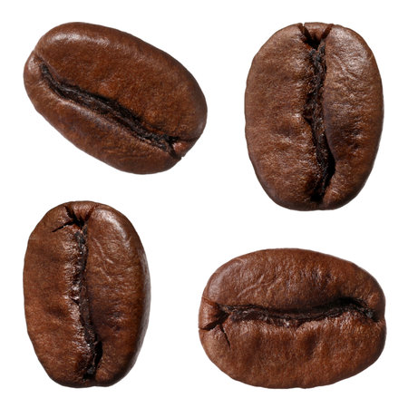 Aromatic roasted coffee beans isolated on whiteの写真素材