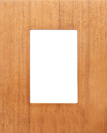 Wooden frame with blank white background. Mockup for designの写真素材