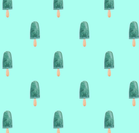 Pattern with ice cream on turquoise backgroundの写真素材