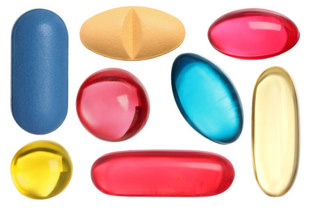 Set of different pills isolated on whiteの写真素材