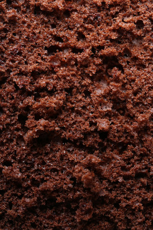Tasty chocolate sponge cake as background, closeupの写真素材