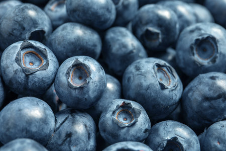 Tasty fresh blueberries as background, closeup viewの写真素材