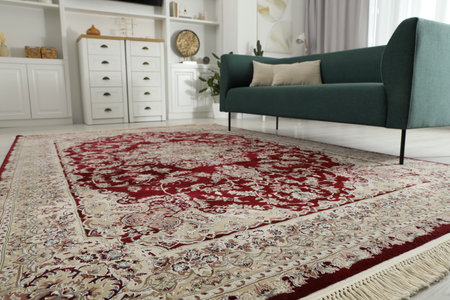 Stylish living room with beautiful carpet and furniture, closeup. Interior designの写真素材