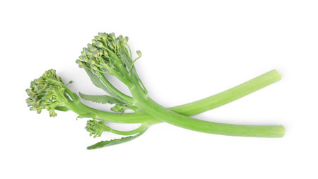 Fresh raw broccolini isolated on white, top view. Healthy foodの写真素材