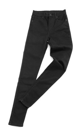 Stylish black jeans isolated on white, top viewの写真素材