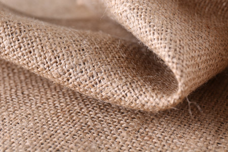 Texture of beige burlap fabric, closeup viewの写真素材