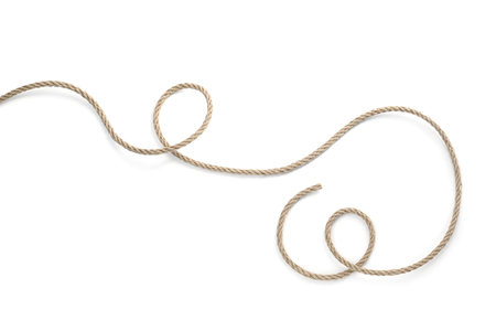 Hemp rope isolated on white, top view