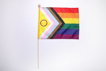 Bright progress flag on white background. LGBT prideの写真素材