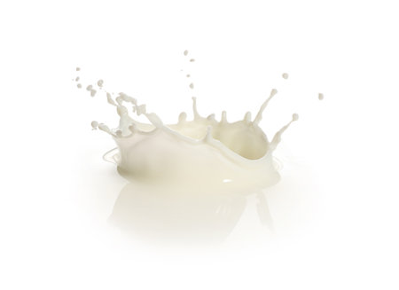 Splash of fresh milk on white backgroundの写真素材