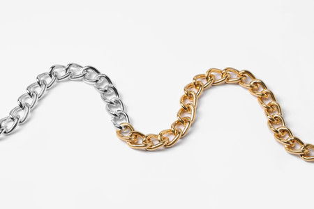 One metal chain isolated on white. Luxury jewelryの写真素材