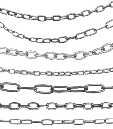 Set with different metal chains isolated on white