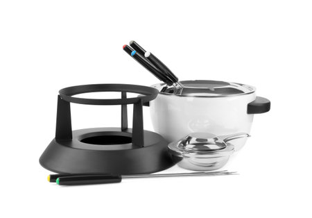 Fondue set isolated on white. Kitchen equipmentの写真素材