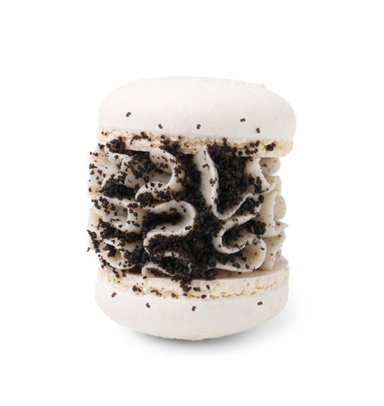 One delicious sweet macaron isolated on whiteの写真素材