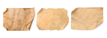 Set with parchments isolated on white. Aged sheets of paperの写真素材