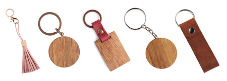 Set of different key chains isolated on white