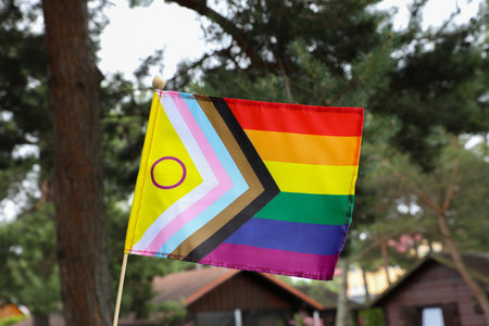 One intersex progress flag outdoors. LGBT prideの写真素材