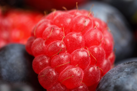 Different fresh ripe berries as background, macro view
