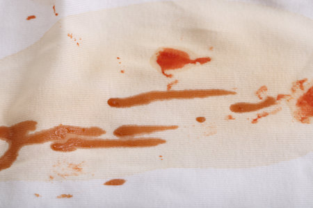 White shirt with stain of sauce as background, closeup