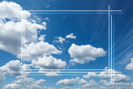White frame and beautiful sky with cloudsの写真素材