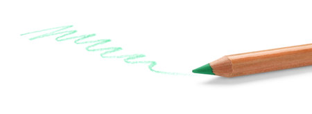 Green pastel pencil and scribble isolated on white. Drawing supplyの写真素材